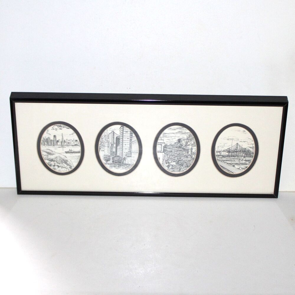 Art Mark Monsarrat Signed 4 SAN FRANCISCO scenes 1990 framed black white